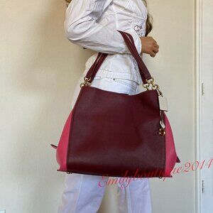 NWT Coach Retail 1016 Dalton 31 Colorblock Wine Pebble Leather Shoulder Bag
